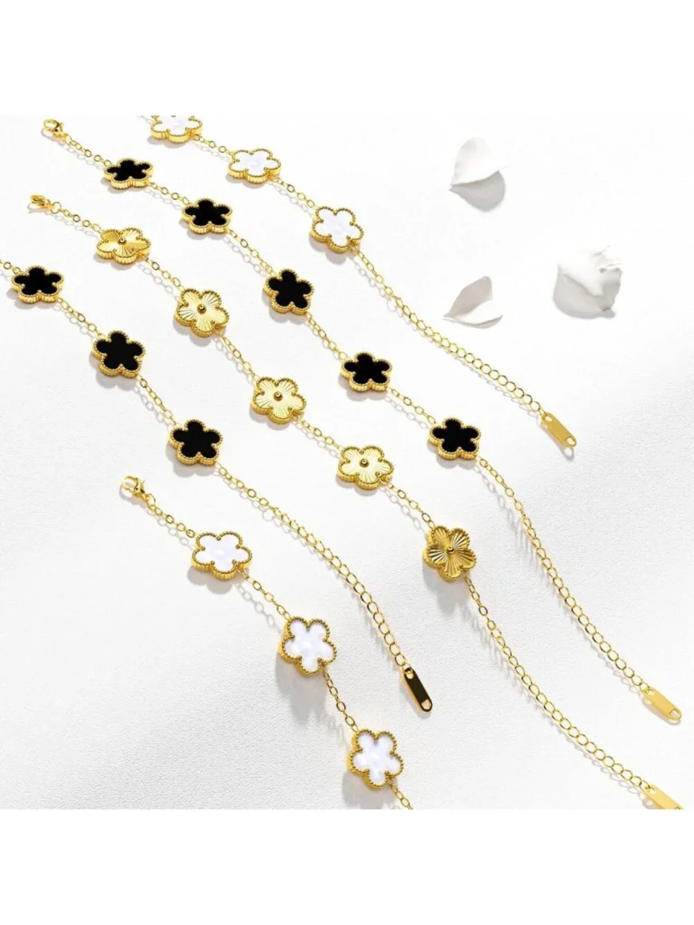 Trendy 18K Gold Plated Clover Bracelet Set - Flower Leaf Jewelry for Women